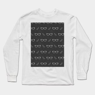 Glasses Pattern | 11 White BG Black Long Sleeve T-Shirt